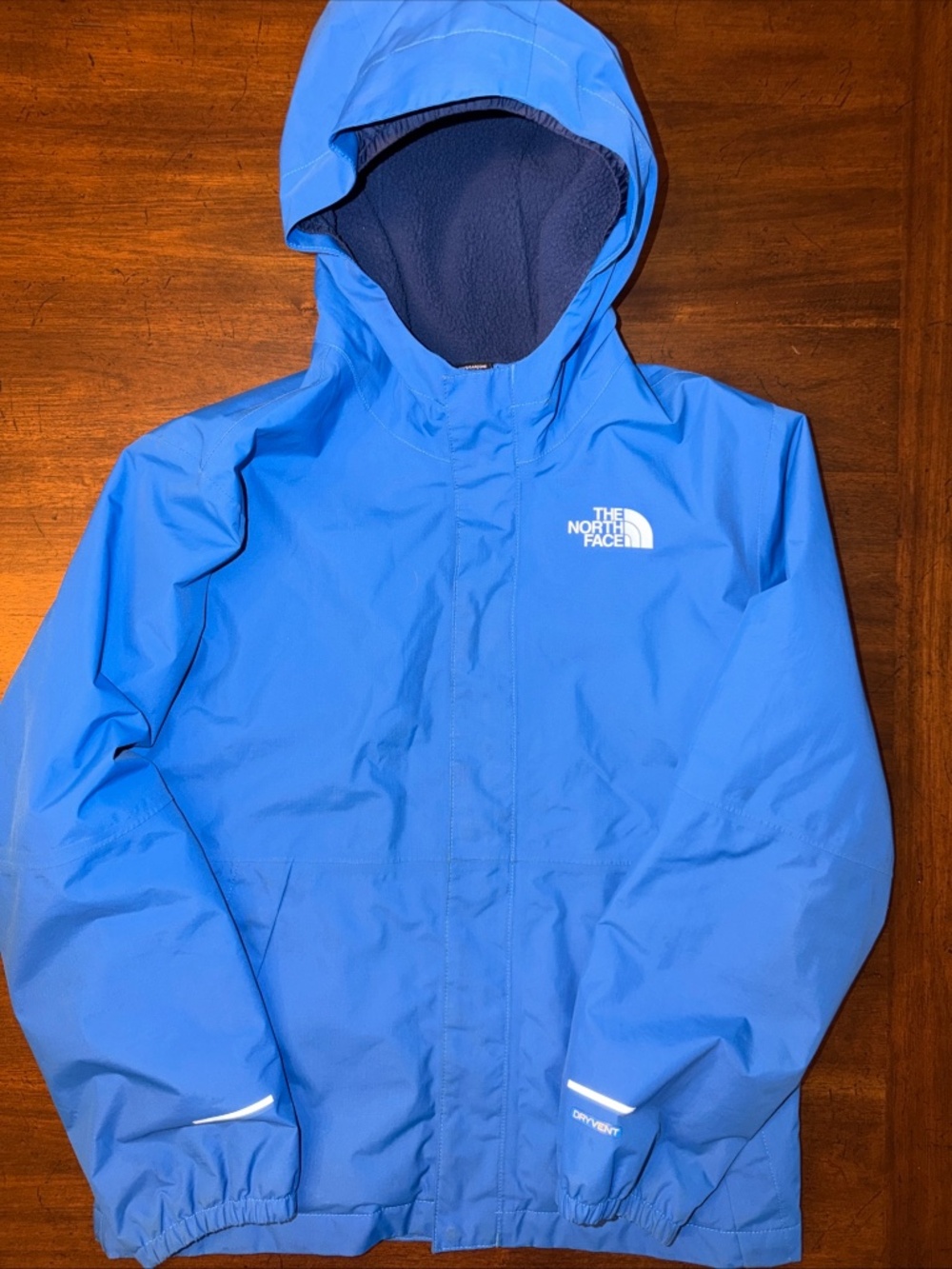 The North Face Boys Dry Vent Fleece Lined Rain Jacket Hooded Blue Size L 12